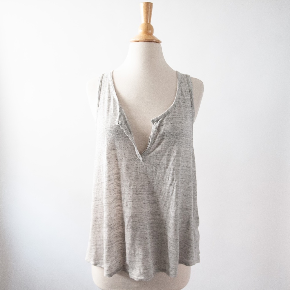 Vince Linen V Neck Drapey Loose Tank Top